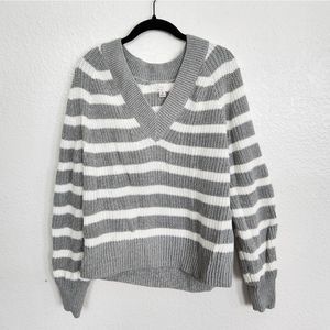 A New Day Grey & White Striped V-Neck Sweater